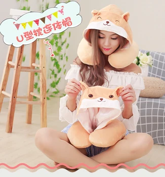 

1pc 30cm cute Shiba Inu hat funny plush travel soft sleep U pillow creative girl stuffed toy