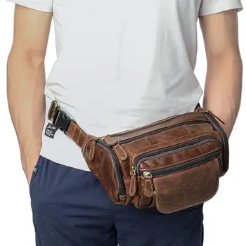 

Sell at a loss! Men's Genuine Leather Large Capacity Phone Pouch Waist Bag Organizer Travel Running Hiking Cycling Fanny Packs
