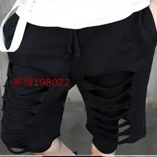 Лидер продаж, новинка года, мужские корейские летние короткие штаны, универсальные, с рваными краями, комплект из двух предметов, повседневные штаны до середины икры, костюмы певицы