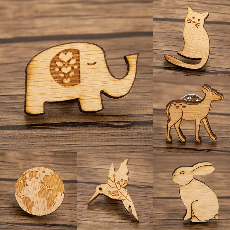 

Jisensp Pins and Brooches Elephant Cat Rabbit Wood Enamel Pin Badges Hat Backpack Accessories for Women Brooch Jewelry Gift