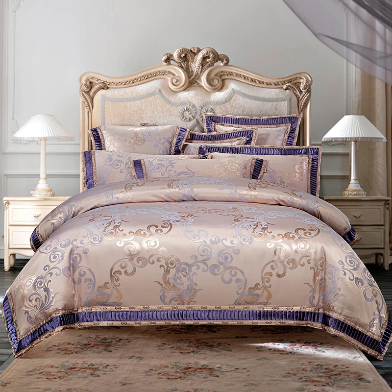 Us 189 0 Luxury Purple Golden White King Queen Wedding Bedding Sets Satin Cotton Jacquard Bed Sheet Duvet Cover Set Pillowcases 4pcs 6pcs In Bedding