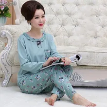 Длинные рукава длина брюки для девочек пижамы женские осенние большие размеры пижамный комплект с круглым вырезом женский Хлопок lounge комплект 4xl