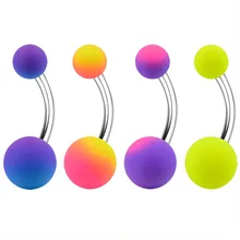 Body Punk 4 pcs/set Belly Piercing Button Rings Steel Rubber Colorful Painted Soft Touch Rainbow Navel Piercing Body Jewelry