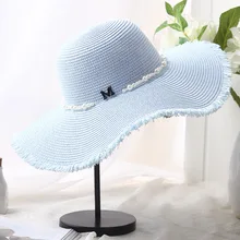 Hot Sale+Flat top straw hat New Summer British pearl beading flat brimmed straw hat Shading breathable Baseball cap Lady