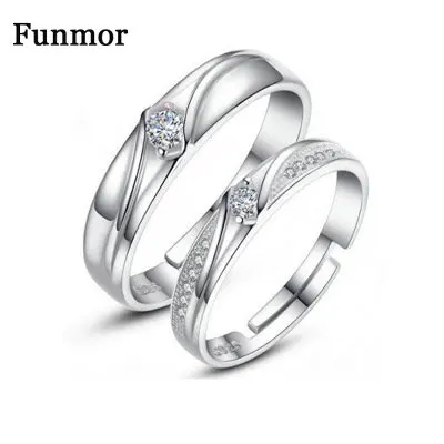 Funmor красивыми завитушками 925 пробы Серебряное кольцо пары циркон для Для женщин