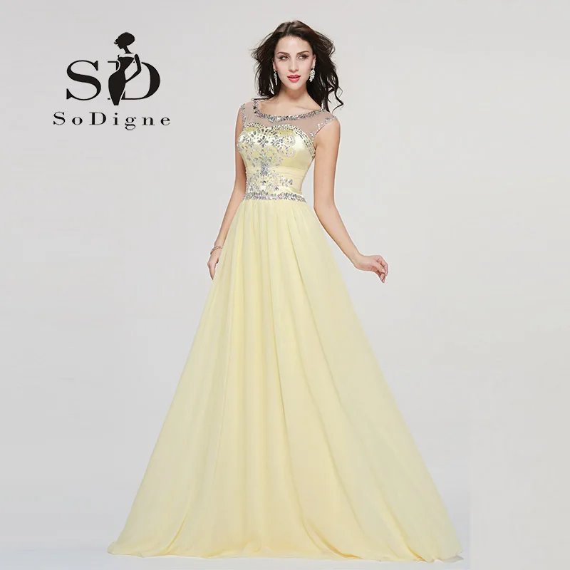Cristaux Jaune Robes De Soirée Longues 2018 Images Réelles