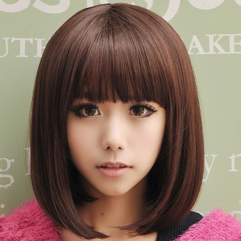 Short Bob Wig Women S Cute Fringe Straight Cosplay Wig Heat