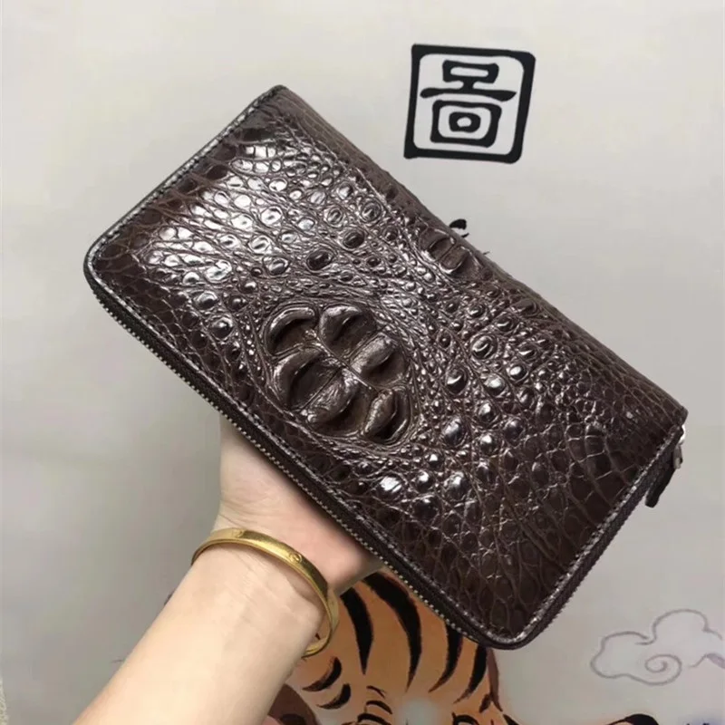 

High-end Genuine Crocodile Skin Businessmen Large Card Bag Zipper Closure Exotic Alligator Leather Long Wallet Male Clutch Purse