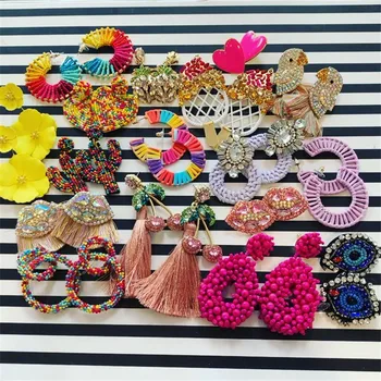 

Dvacaman Bohemian Colorful Beads Drop Earrings Raffia Crystal Statement Earrings Women Girl Party Gift Dropshipping Jewelry