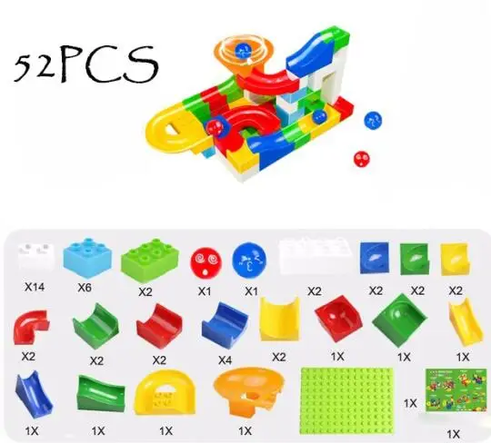 104-208 шт строительные мраморные гоночные горки, кирпичные лабиринты, шарики, строительные блоки, развивающие кирпичи, сумасшедшие мраморные дорожки - Цвет: 52PCS