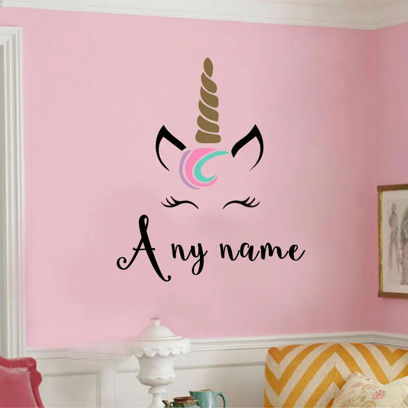 Acheter Mignon Licorne Sticker Grande Taille Licorne Vinyle Autocollant Personnalisé Nom Pour Bébé Fille Chambre Déco de Bande Dessinée Papier Peint A430
