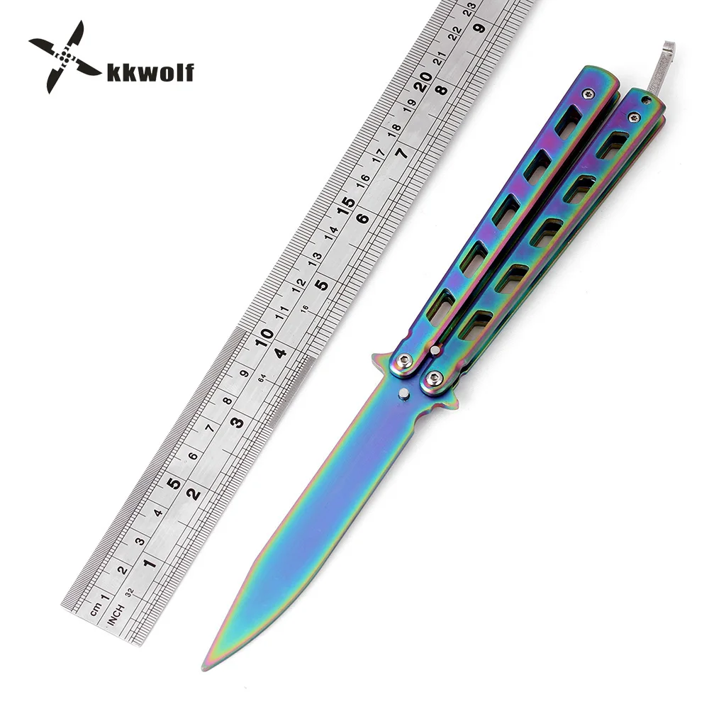 

Colorful Titanium Training Folding Knife Not Sharp Butterfly Karambit Knife Balisong No Edge Practice Tools Butterfly in Knife