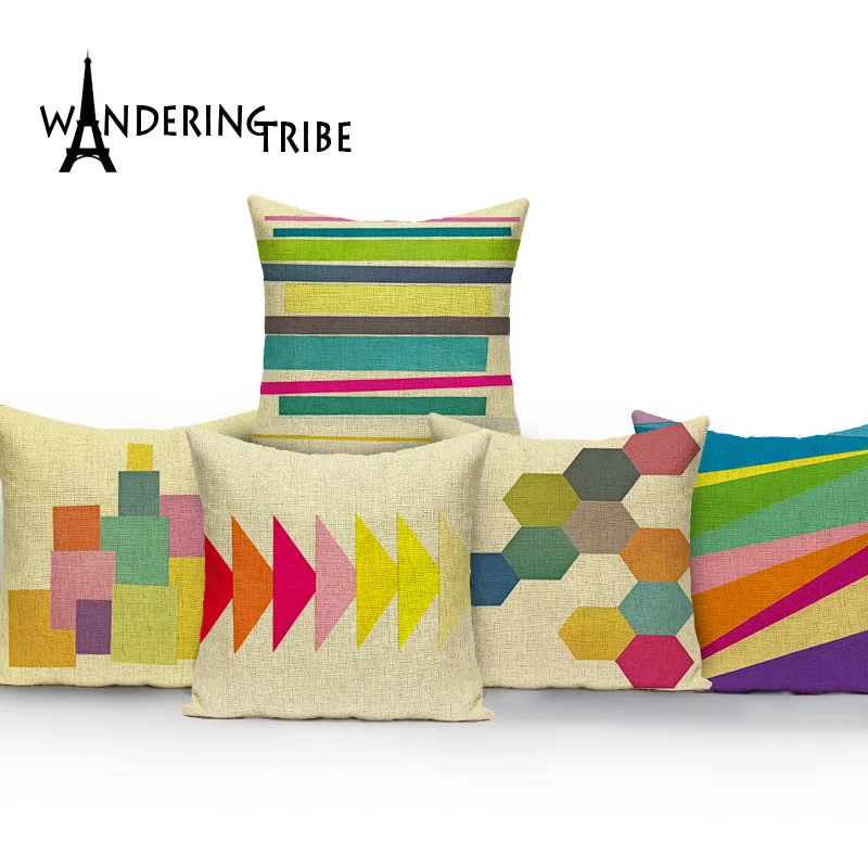 

Square colorful Home Cushion Decorative soft seat car Covers linen geometric cushion cover Punk style suit cushion almohada