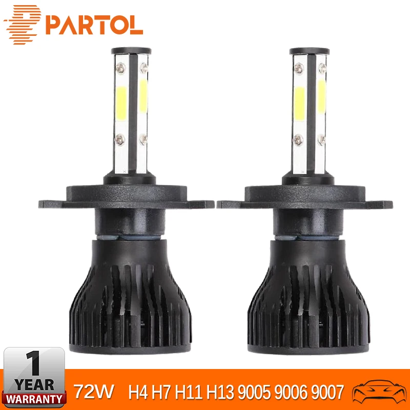 Partol H4 H7 H11 H13 9005 9006 9007 автомобиля светодиодный лампы для передних фар 72 Вт COB