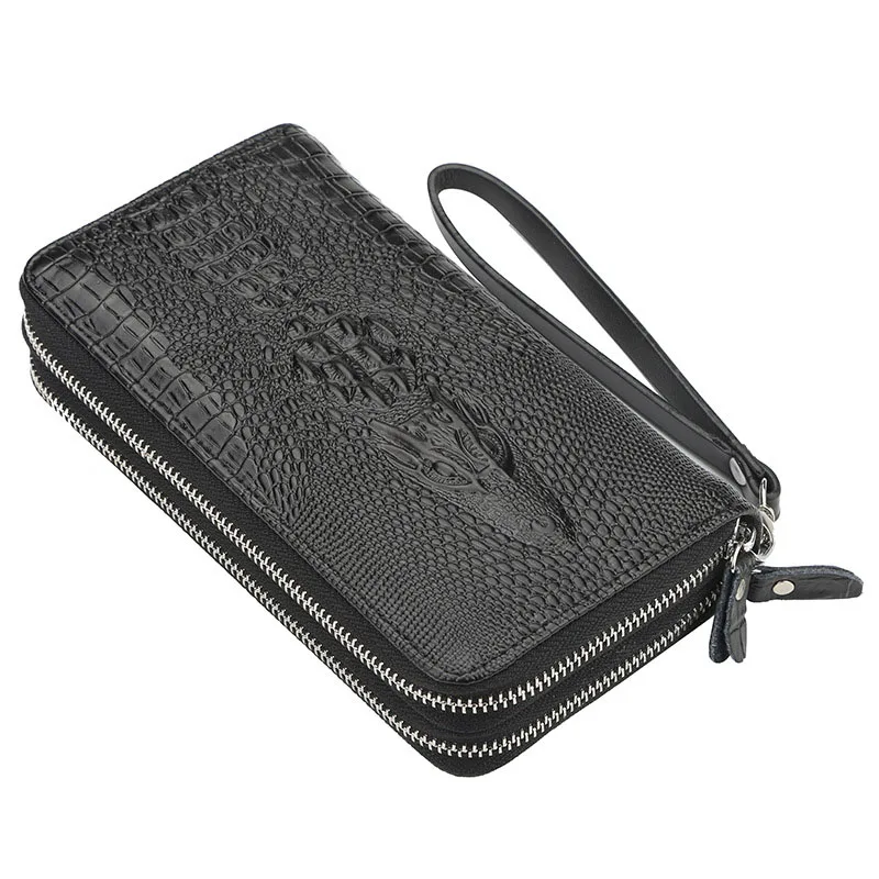 

Double Zipper Vintage Alligator Long Clutch Wallet Men Bifold ID Card Holder Purse Case Handbag Men Wallet Luxury Phone Bag