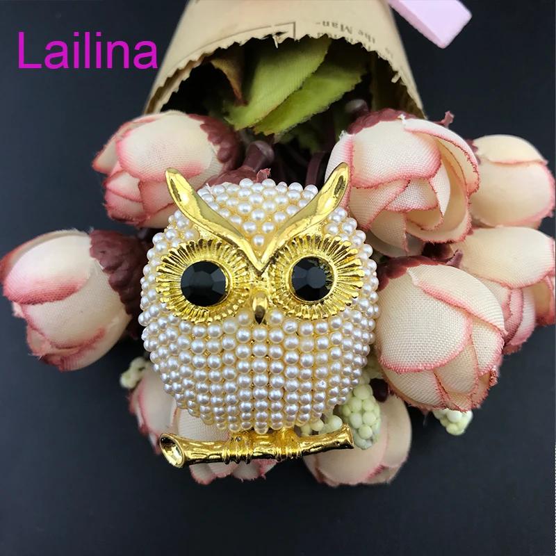 Coruja Pássaro Hooting Cristal Strass Pérola Ouro-tom Pino Broche Feminino Jóias Presente 3 pino broche feminino jóias presente