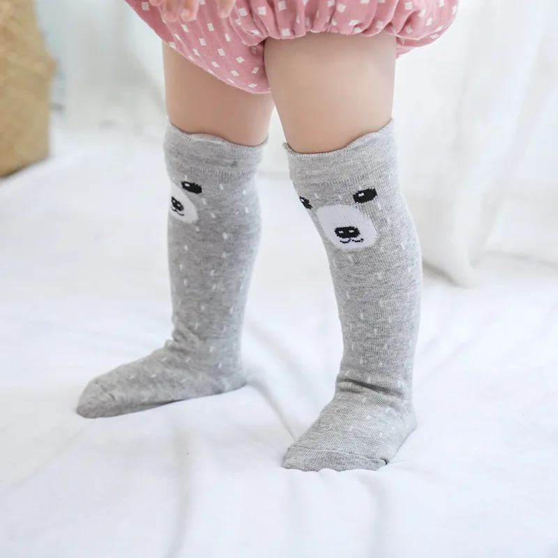 Милые детские носки с рисунком лисы, кошки, стерео носки с ушками, хлопковые нескользящие милые гетры до колена, унисекс, для девочек и мальчиков, Mei Infantil, детская одежда - Цвет: Gray bear 1