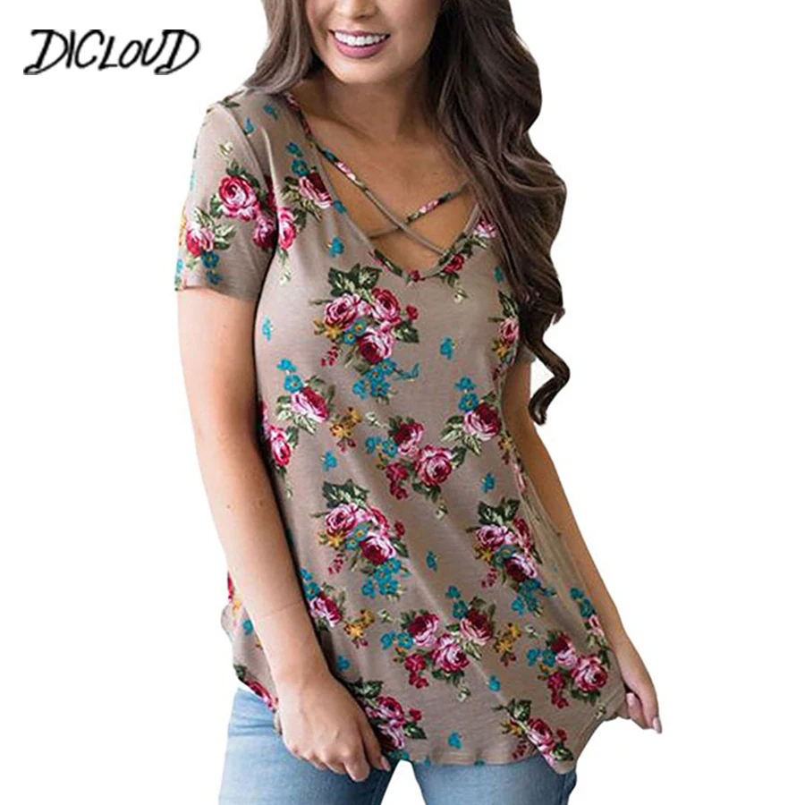

DICOLOUD 5XL Large Size Summer T-shirt Women 2018 Short Sleeve V-Neck Print Shirt Plus Size Clothing Women Fashion Sexy Tops