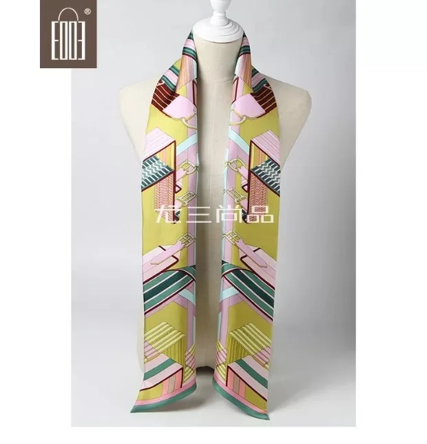 

2018 new arrival autumn double face painting 100% silk scarf 160*20 cm twill hand made roll shawl wrap for women lady