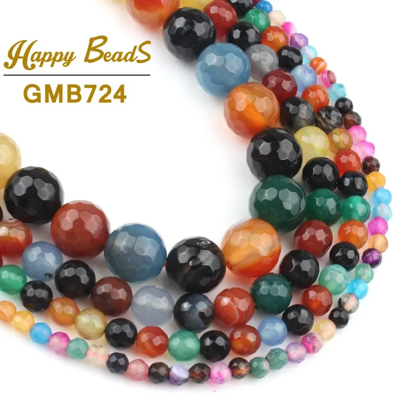 

Natural Stone Faceted Multicolor Agates Onyx Beads Round Loose Spacer Beads For Jewelry Making DIY Bracelet 15" 4/6/8/10/12mm