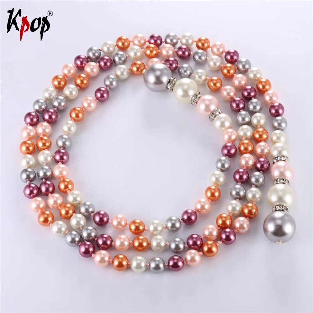 

Kpop Fashion Synthetic Pearl Long Necklace Sweater Chain Women Classic Elegant Eye-Catching New Party Long Beads Necklaces N2553
