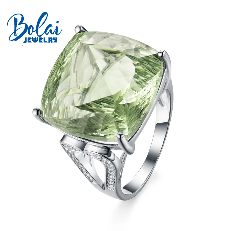 

Bolaijewelry,natural green amethyst honeycomb cut stone Ring925 sterling silver fine jewelry for women party Christmas gift box