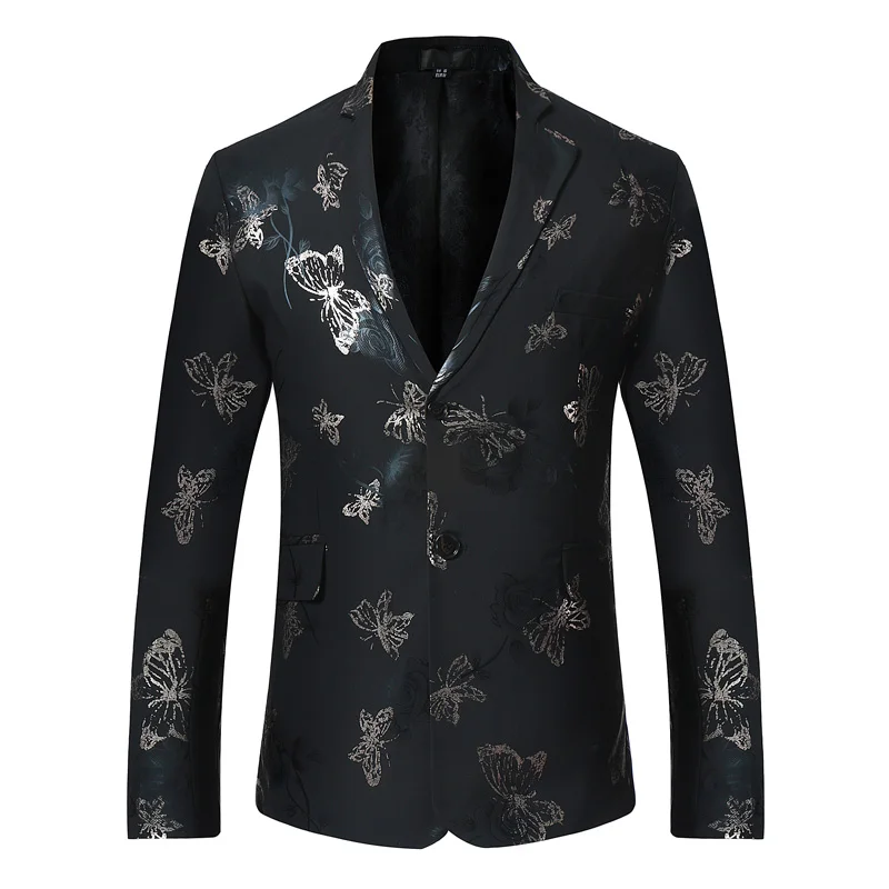 Blazers Parti 2018 Hommes navy Slim Deux Costume black Mariage Poitrine Blazer De Unique Boutons Red Floral Rouge Revers Imprimé Veste Mode Entaillé NOvm0w8n