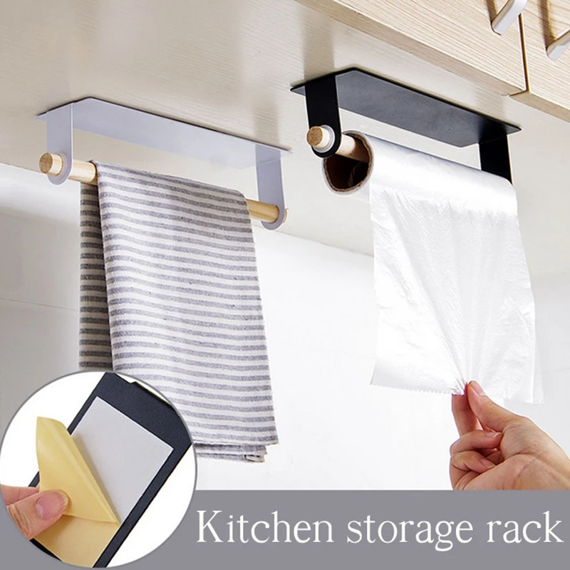 

wall hanging Holder wood towel Shelf bathroom Roll paper rag Holder plastic wrap film Storage Racks kitchen accessories