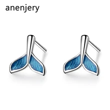 Anenjery Простые Романтические Висячие глазурь Циркон рыбий хвост 925 пробы серебряные серьги для женщин подарок oorbellen S-E840