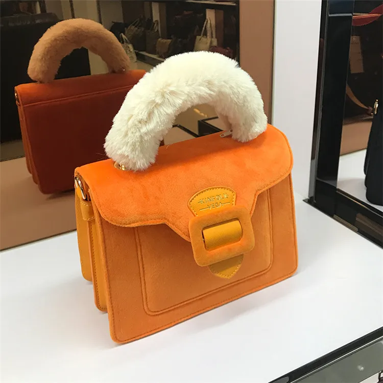 Рождественская ограниченная бархатная замшевая дамская сумка Samantha Vega, плюшевая ручка, сумка на плечо в стиле ретро, маленькая квадратная сумка-мессенджер с клапаном - Цвет: orange big