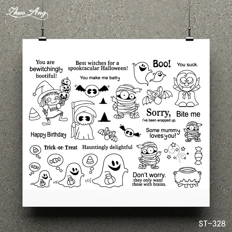

ZhuoAng Happy Birthday/Hallowee Transparent Clear Stamp for Scrapbooking Rubber Stamp Seal Paper Craft Clear Stamps Card Making