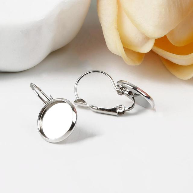 Cameo Glass Cabochon Antique Bronze Silver Plated French Lever Bezel Blank Earrings Backs Base For DIY Earrings