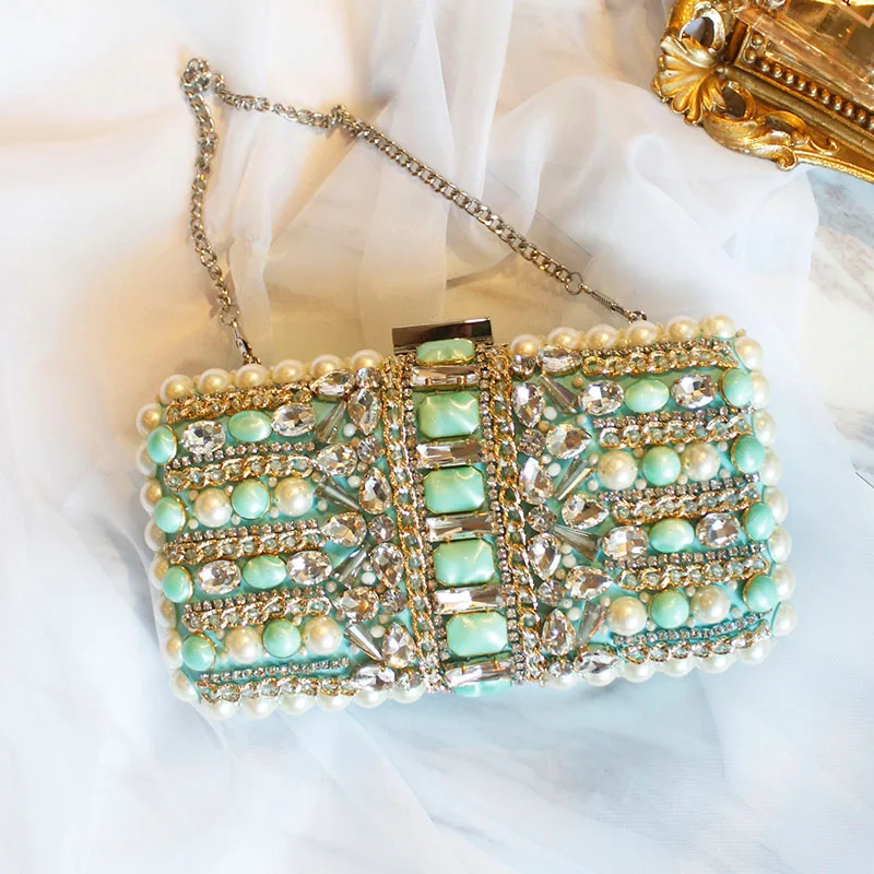 

day clutches emerald green crystal evening dress ladies handbag emerald jewelry luxury dinner bag chain bag phones bags