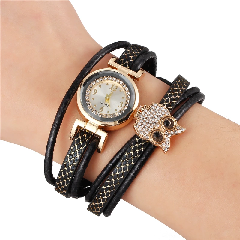 17 км модные многослойные кожаные браслеты со стразами в виде совы для женщин часы браслет и браслеты женские винтажные браслеты этнические ювелирные изделия