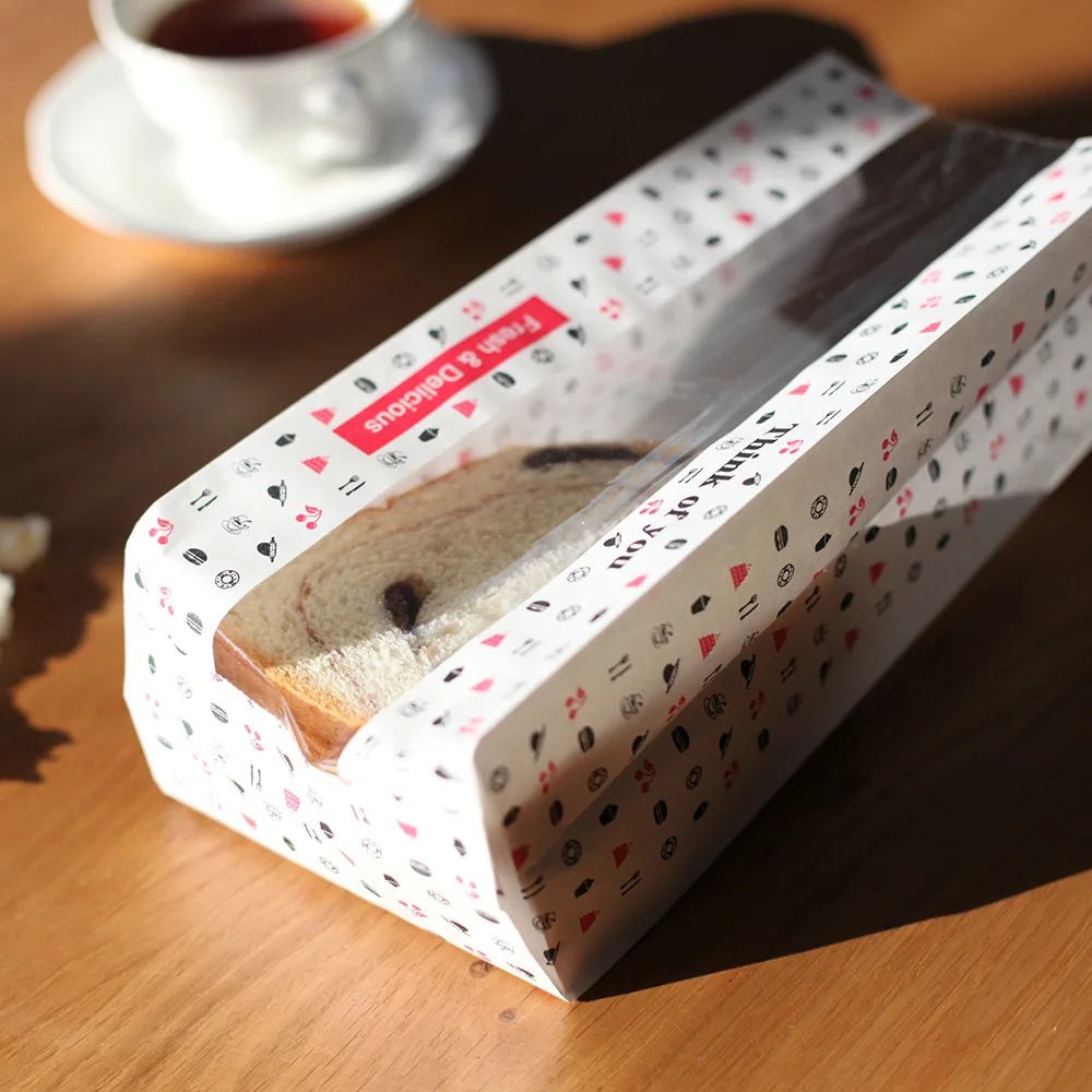 

20Pcs/ Lot 21*31+9cm Oil-Proof Open Top White Baking Cookie Toast PE Kraft Paper Pack Bag With Window Bread Cake Storage Pouch