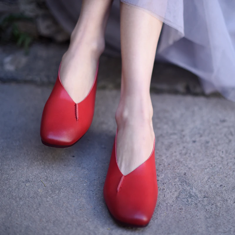Artmu/оригинальная женская обувь с закрытым носком в стиле ретро; удобные туфли на плоской мягкой подошве из воловьей кожи ручной работы; 9727-3 - Цвет: Red