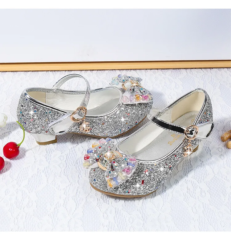 Sapatos de Dança Praça de Salto Sapatos de Princesa de Festa Crianças Brilho Strass Sapatos Meninas Alto 26-38 7 Cores Z12 Gzx02 jy 16 Sapatos de couro