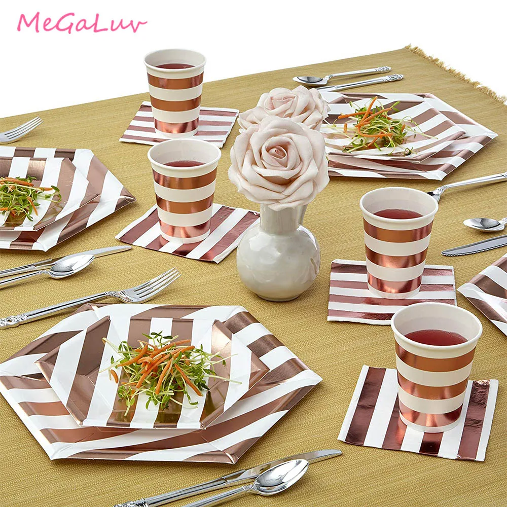 Посуда для вечеринки в честь Дня Рождения Розовое Золото чашки с изображением бумажные тарелки и соломки салфетки десертные тарелки обеденные тарелки Bachelor вечерние принадлежности