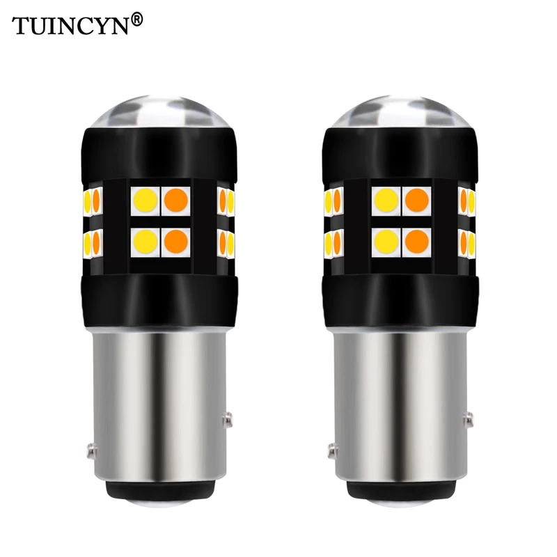 

TUINCYN 2pcs Dual Color 1157/BAY15D Led Bulbs For Cars Switchback Amber/White Led Double Contact Turn Signal Lights With DRL