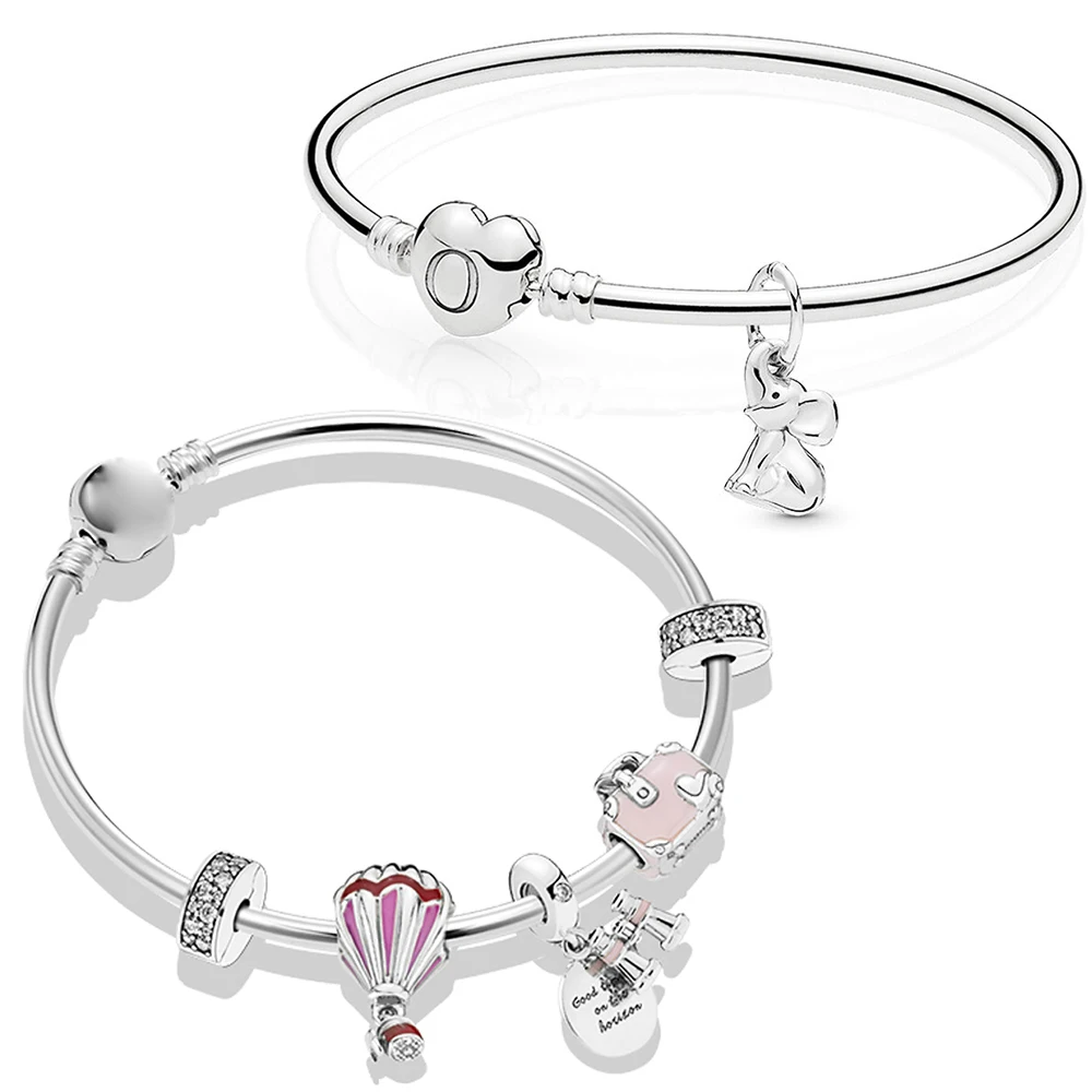 

100% Stearline Silver 925 Summer Sweet Fleece Fleece Air Balloon Travel Suit Hot Romantic Elegant Sorte Elephant Bangle Set