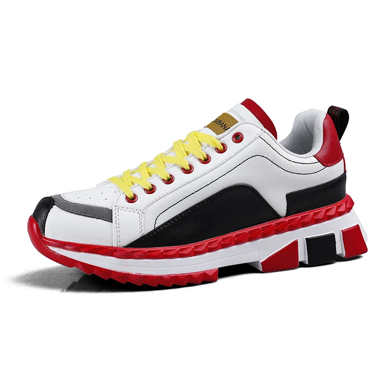 Weweya новые кроссовки из pu кожи Для мужчин плюс Размеры лоскутное Дизайнерская обувь на не сужающемся книзу массивном дышащая обувь на платформе Повседневное Мужская обувь с принтом - Цвет: Red