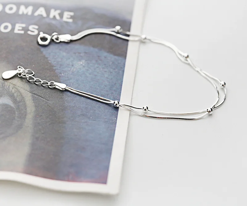 beads double deck simple bracelet 100% 925 Sterling Silver Jewelry fashion hypoallergenic bracelets for girl gift