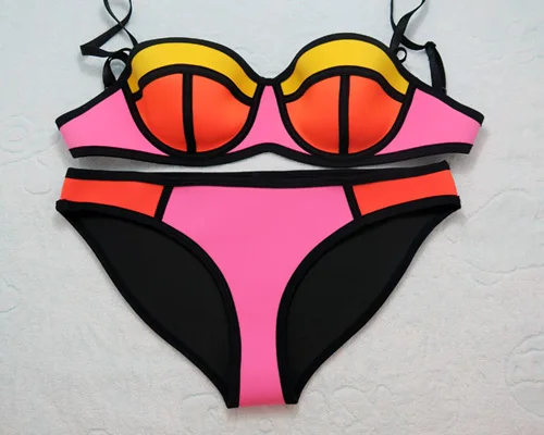 Женский летний купальник, сексуальный купальник для девушек, неопреновый комплект бикини, бразильский купальник, пляжный бикини, Мягкий купальный костюм, пуш-ап-TA002 - Цвет: Pink Yellow