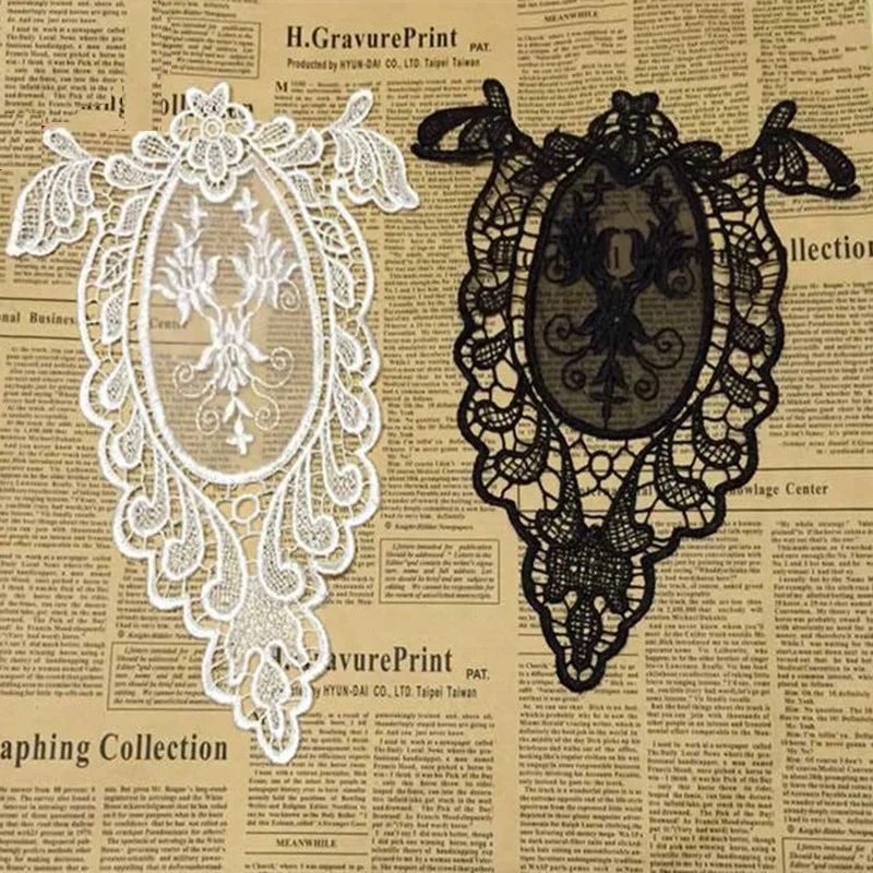 

Black/White Fine Venise Lace Fabric Dress Applique Motif Blouse Sewing Trims, DIY Neckline Collar Costume Decoration BW170