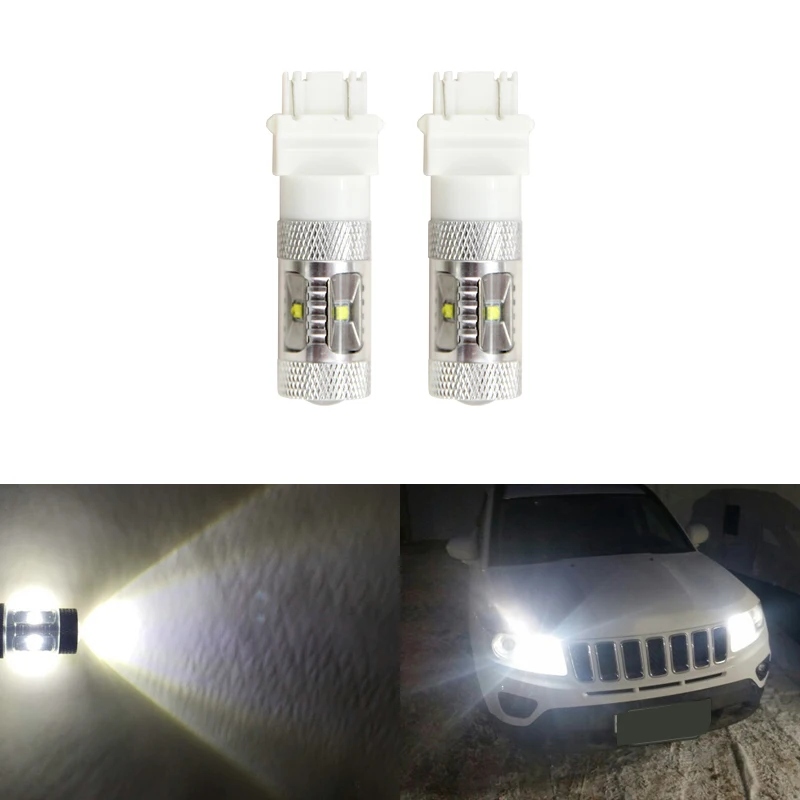 

6000K Xenon White 30W Led 3157 3357 3457 Led Bulbs For Jeep Compass 2011-Up For Daytime Running Lights Car-Styling Plug-N-Play