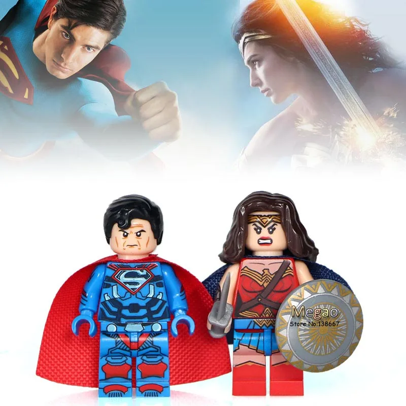 

2PCS/lot Super heroes Building Blocks Wonderwoman Superman Legoing Building Blocks Bricks Set Gifts for Children Toy PG012+PG248
