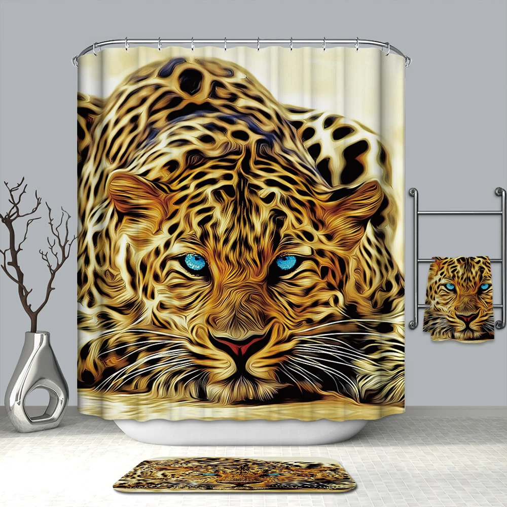 

3D Panther and Sunflower Shower Curtains Colorful Pattern Waterproof Mildew Proof Thickened Bath Curtains for Bathroom