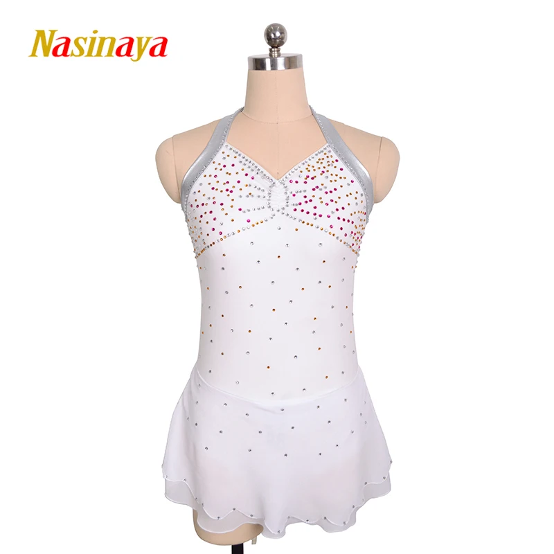 

customized clothes figure skating dress rhythmic gymnastics no sleeve white adult child girl show skirt performance rehinestone