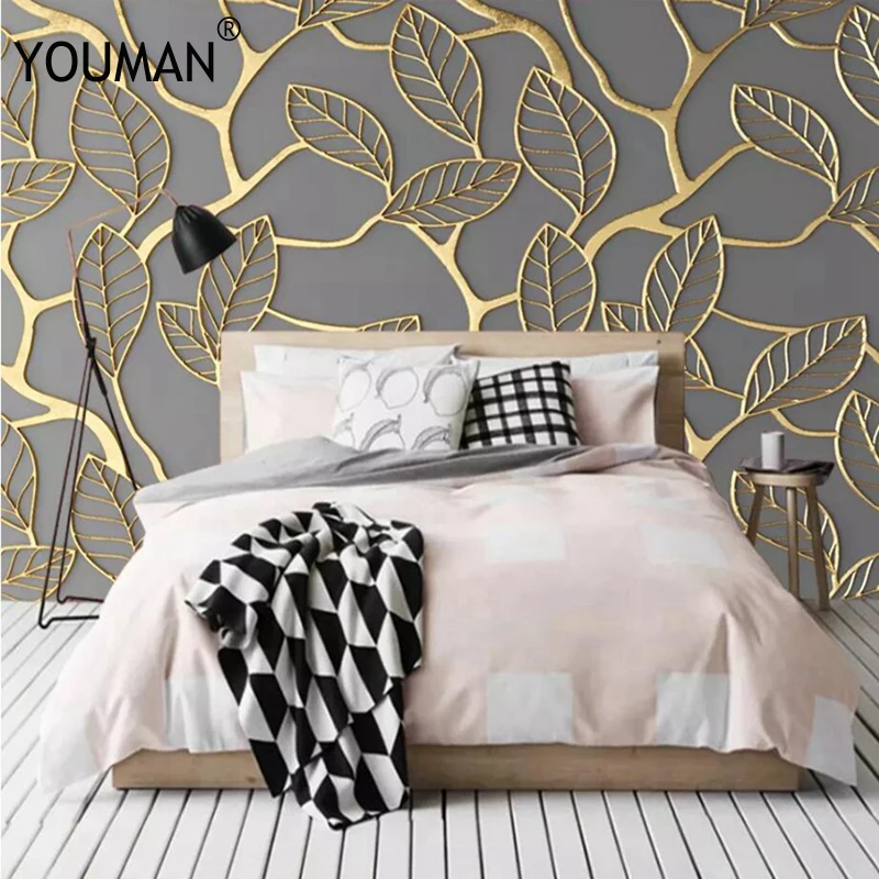 Gold Watercolor Forest Custom 3D Photo Wallpapers - Abstract Home Background Wall Mural for Living Room Sofa Wall Painting image 4