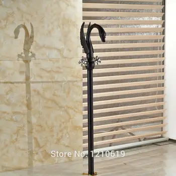 

Newly Floor Type Bath Shower Tub Faucet Dual Handles Oil-rubbed Bronze Swan Shape Bathtub Mixer Faucet Tap
